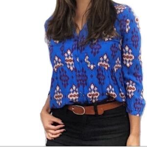 Anthropologie Maeve Woodland Walk Aztec Print Blouse Blue Womens 4